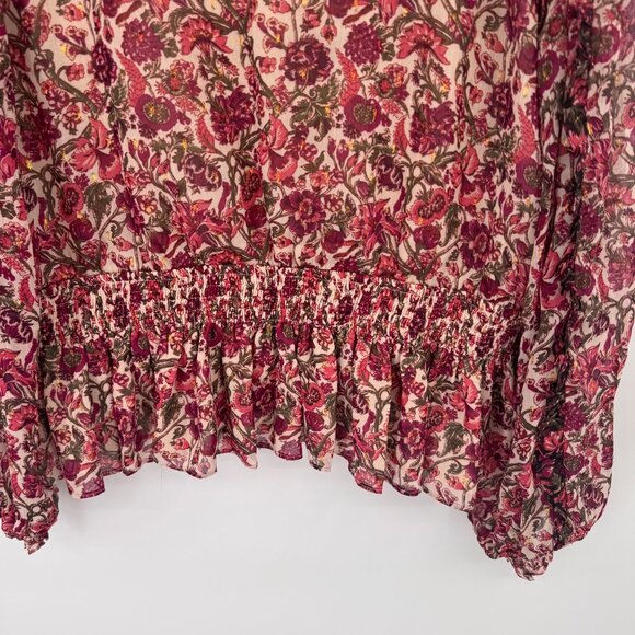 Express Floral Print Surplice Blouse  Smocked Waist  Ruffled Cuffs size XL - Picture 12 of 12